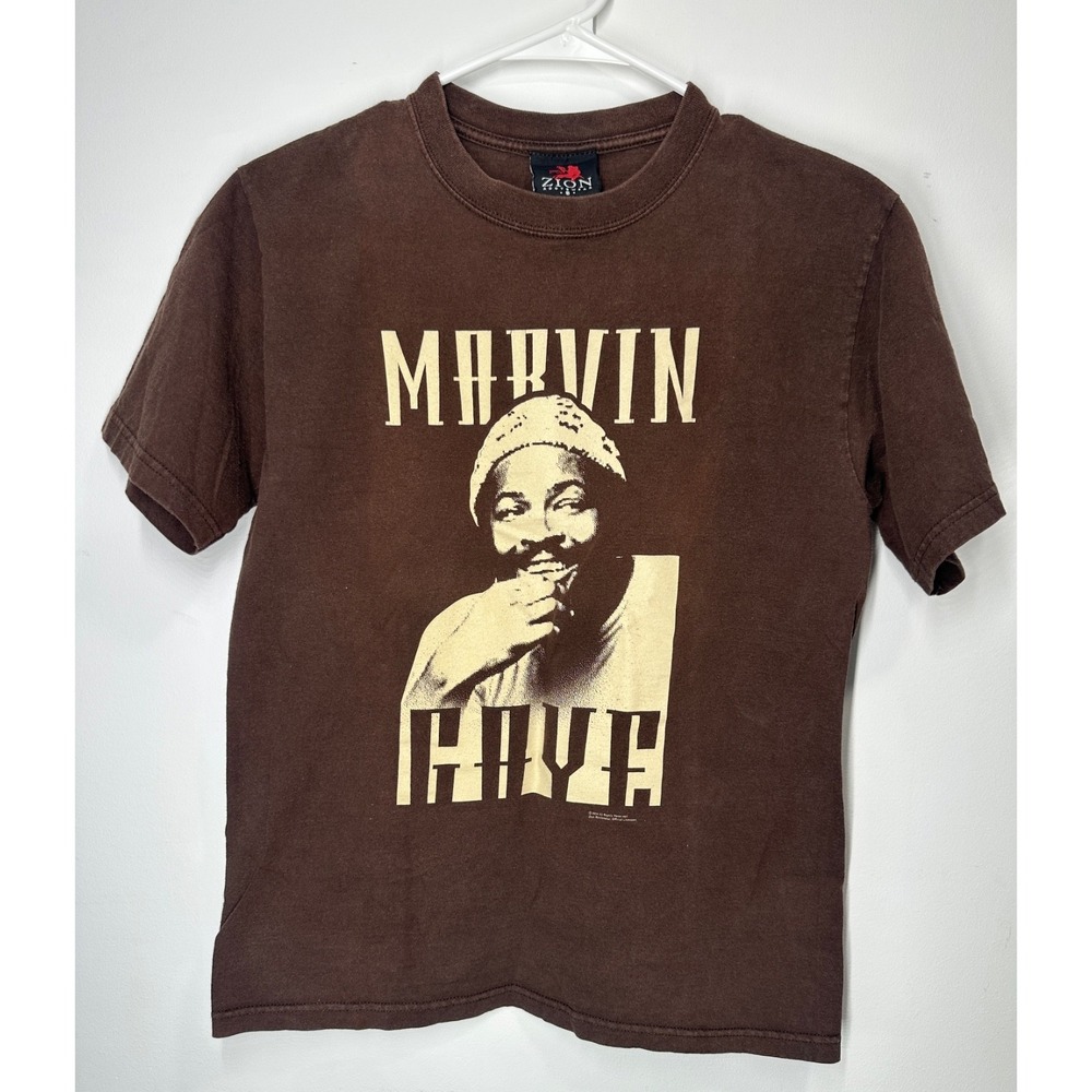 Vintage‎ Y2k Zion 2004 Marvin Gaye Double Sided Portrait T Shirt Brown - Small